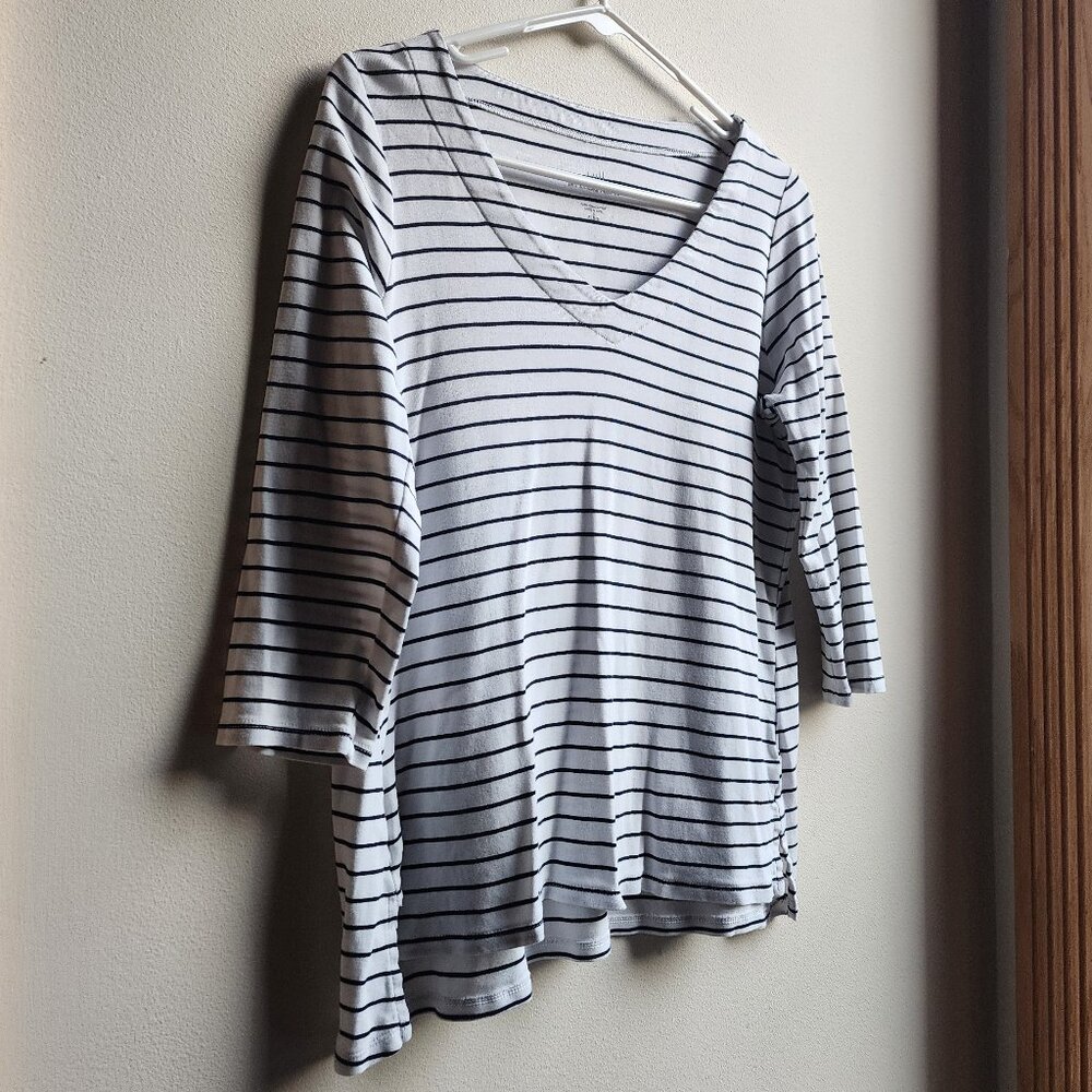 J. Jill Striped 100% PIMA Cotton V-Neck Jersey Size Petite Small